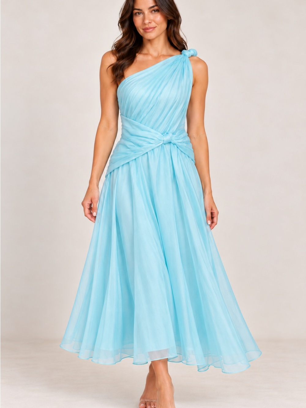 NEW HELPO MOLLY One-Shoulder Aqua Blue Midi Dress M/6
